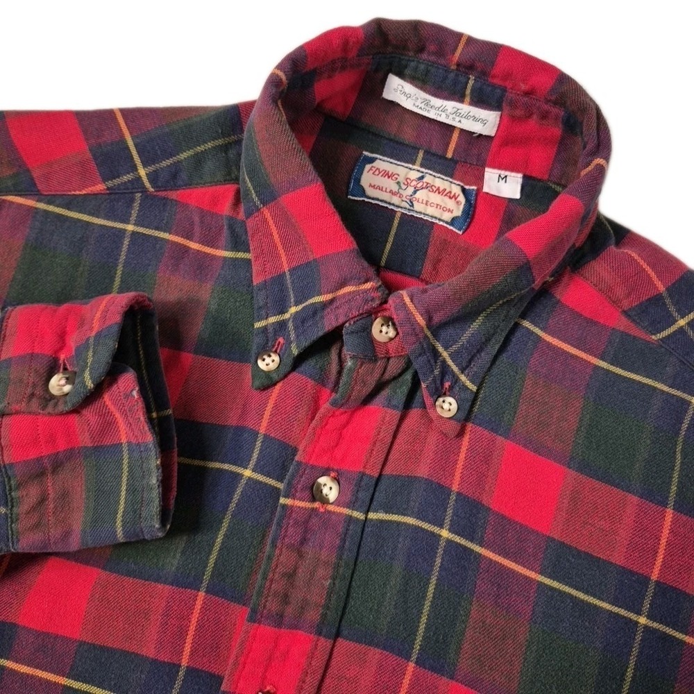 Flying Scotsman Flannel Shirt Mens Medium‎ Red Plaid Mallard Collection Pocket